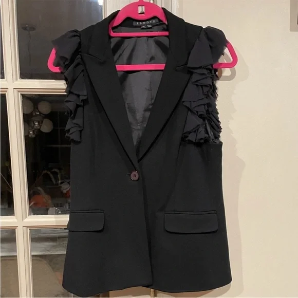 THEORY Black Ruffle Sleeveless Blazer Vest - Picture 1 of 9